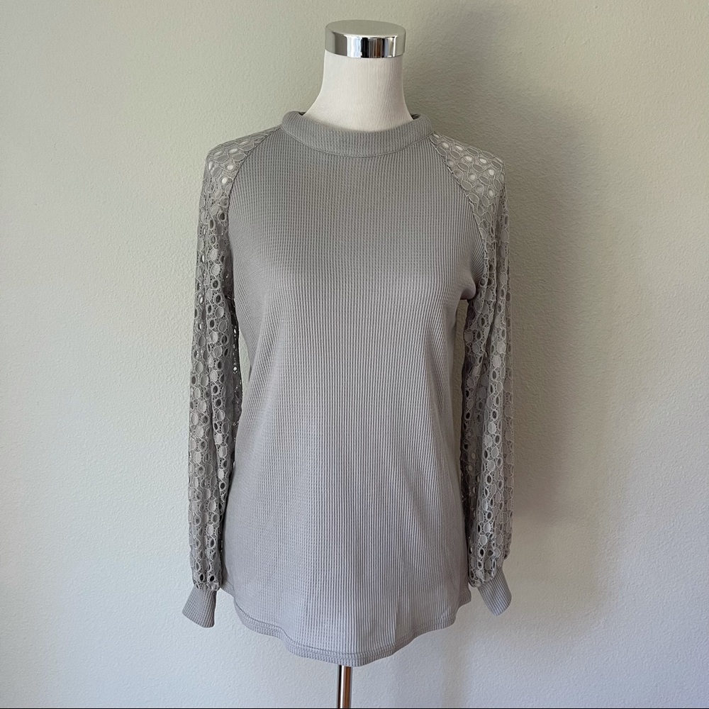 Miholl Gray Lace Sleeves Top Size S